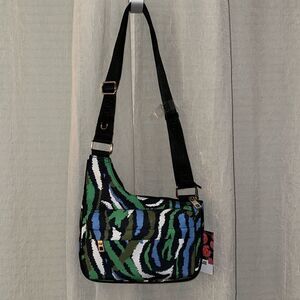 DVF x Target Black Green White Disco Zebra Nylon Utility Crossbody Bag